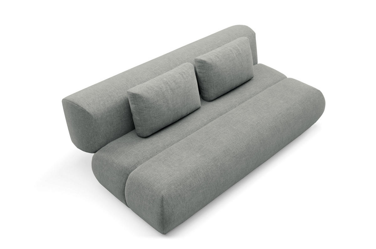 BETTSOFA ATOMO Grau Chenille-Stoff mit Schlaffunktion - Grau, Holz (217/82/134cm) - MASSENO