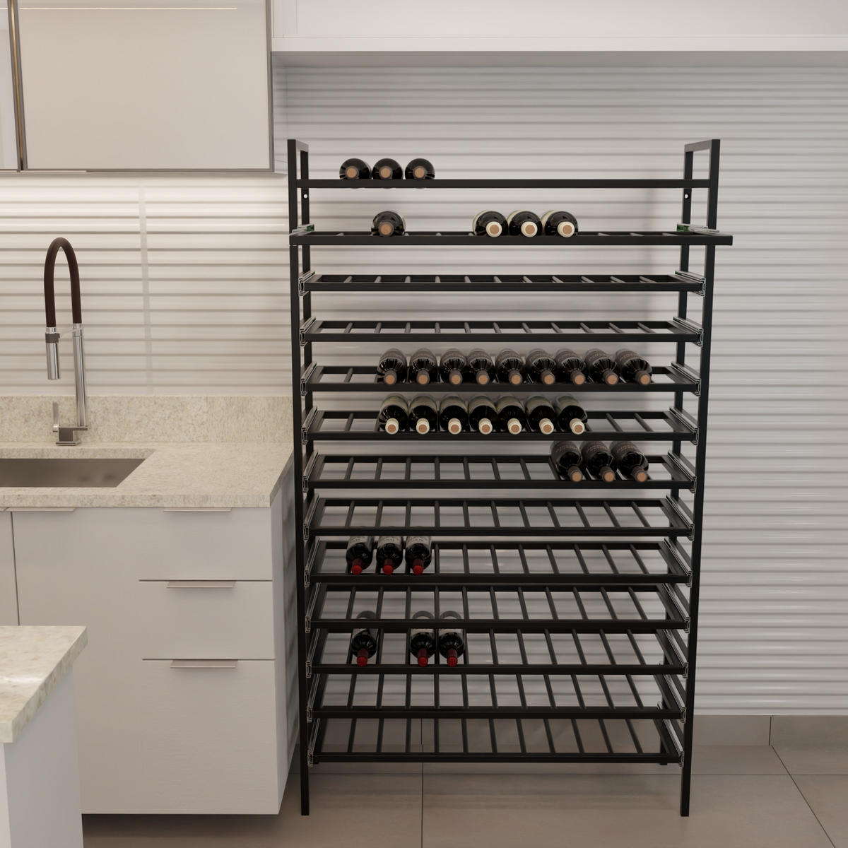 WEINREGAL Amarone Metall,Schwarz, Für 156 Weinflaschen 170/100/30cm - Schwarz, Metall (30/170/100cm) - Metalo Pro
