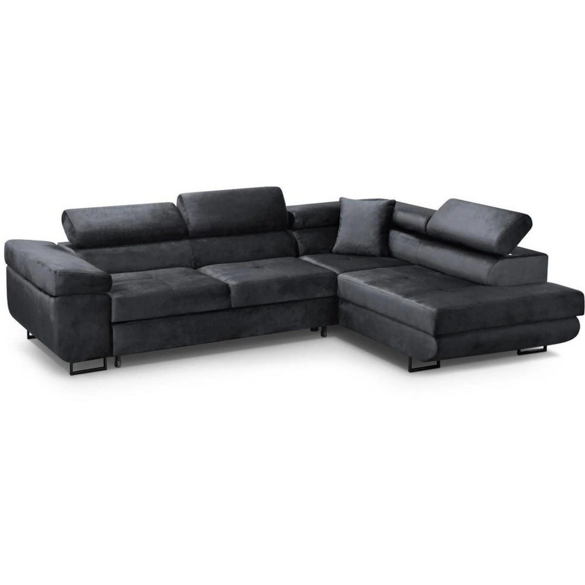 ECKSCHLAFSOFA Waldo verstellbaren Kopfstützen, Schwarz, rechts - Schwarz, Textil (275/203cm) - Beautysofa