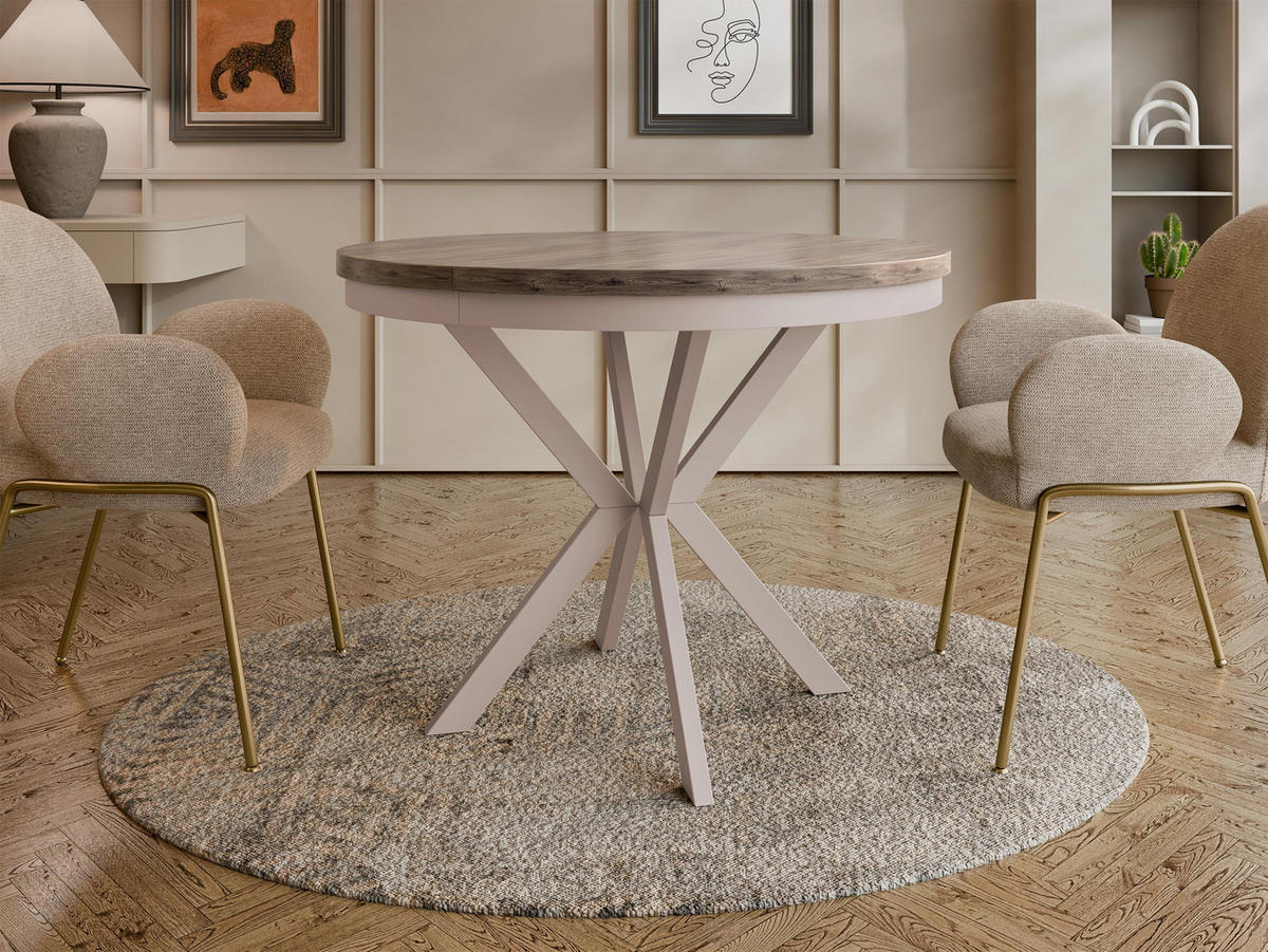 EESSTISCH ausziehbar Edder Cashmere 100 - Kaschmir/Eichefarben, Holzwerkstoff/Metall (100/100/76cm) - MIRJAN24