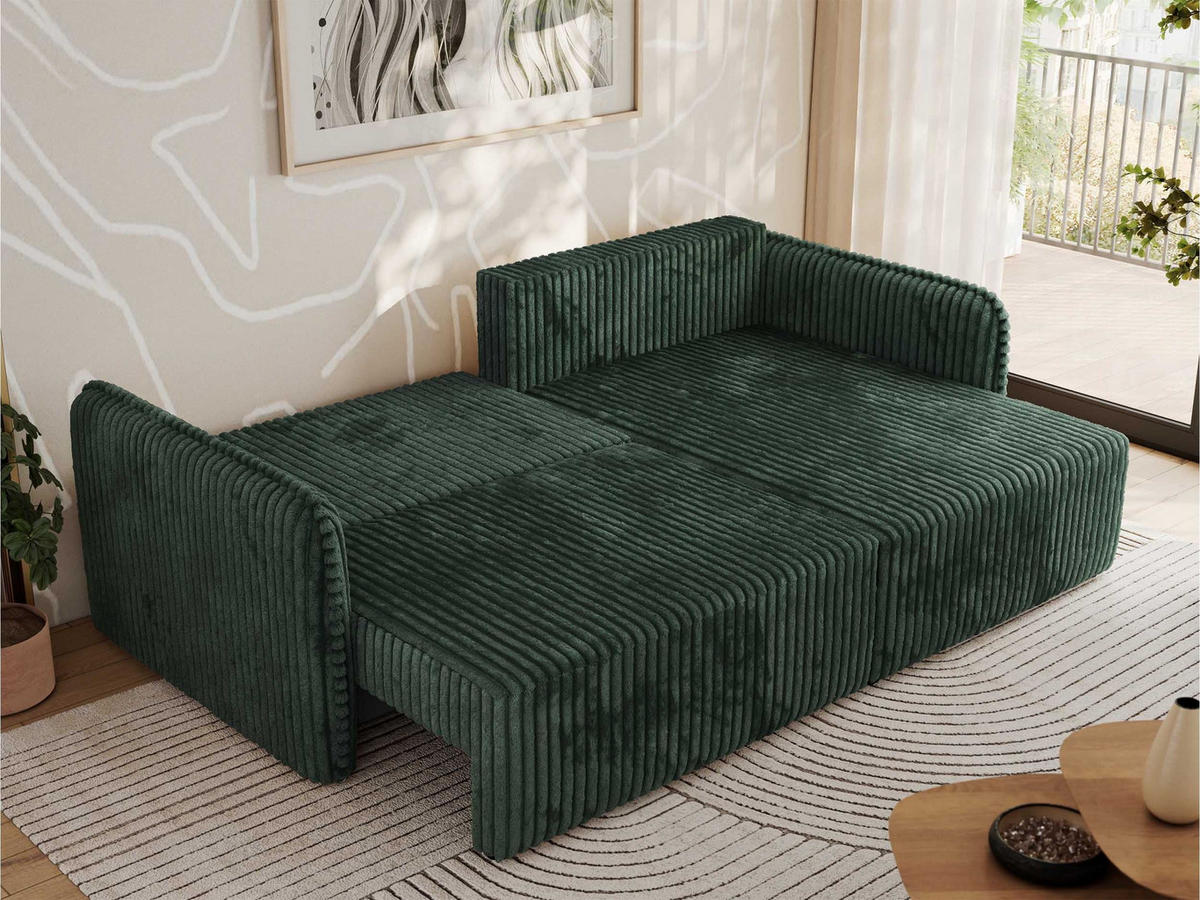 ECKSCHLAFSOFA MESTO L Grün Cord - rechts - Schwarz/Grün, Kunststoff/Textil (147/227cm) - MKS