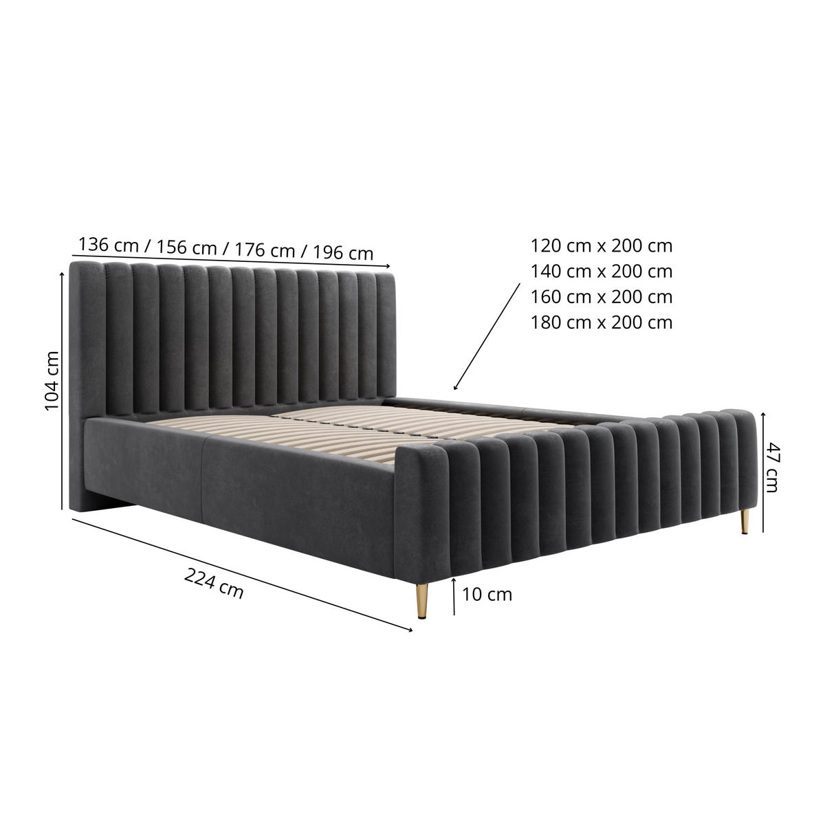 POLSTERBETT LUX 140x200 cm Amon 11 Dunkelgrau inkl. Bettkasten & Metallrahmen - Dunkelgrau, Textil (140/200cm) - Excellent Home
