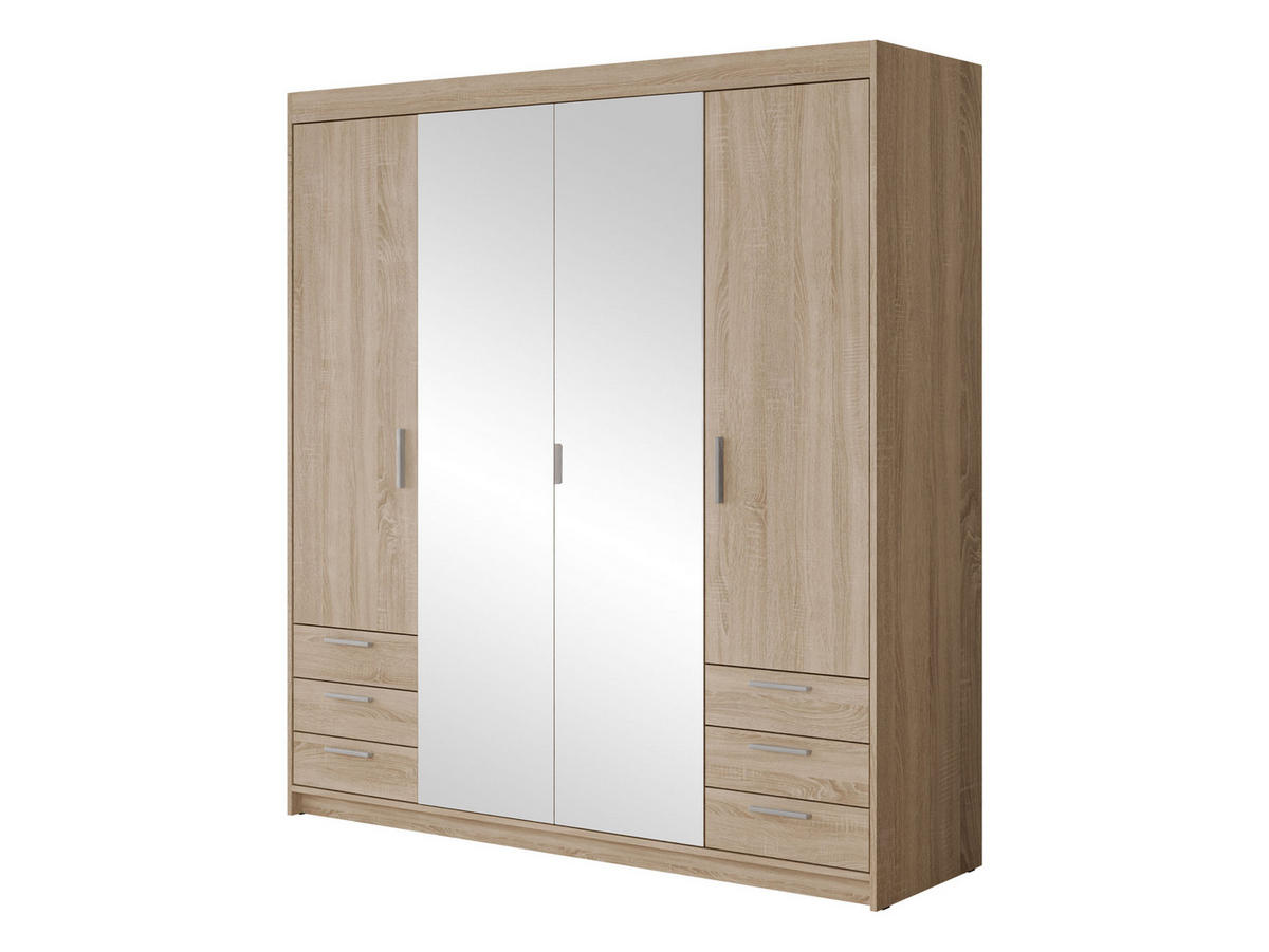 KLEIDERSCHRANK Elena 4D6S - Silberfarben/Sonoma Eiche, Holzwerkstoff/Kunststoff (177/191/53cm) - MIRJAN24