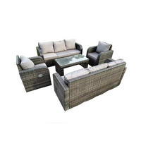 GARTENSOFA-SET MIT COUCHTISCH LOUNGE Polyrattan Patio 8-Sitzer - Dunkelgrau/Grau, Glas/Kunststoff - Fimous