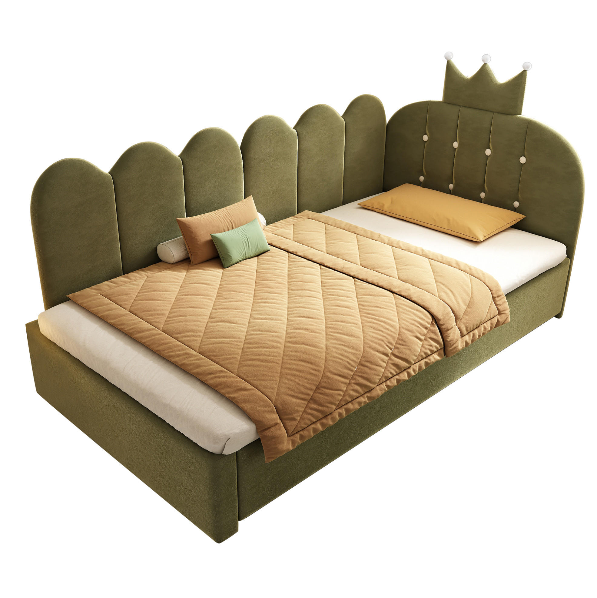 KINDERBETT Polsterbett 90/200 cm aus Samt mit ausziehbarem Gästebett Grün - Grün, Textil (90/200cm) - Modenvie