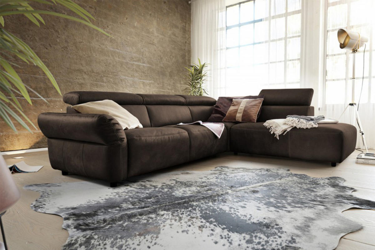 ECKSOFA MOTOR. SITZVORZUG RISO Anthrazit Leder - Anthrazit/Schwarz, Leder (263/240cm) - KAWOLA