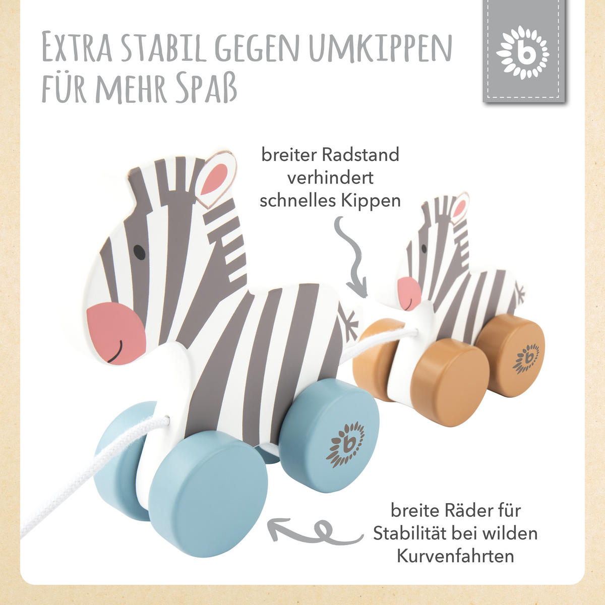 NACHZIEHSPIELZEUG Zebra Clara und Lara - - Weiß, Holz (5/21cm) - Bieco Spielwaren
