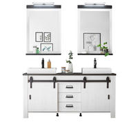BADMÖBEL-SET weiß Pinie, anthrazit Landhaus, Doppelwaschtisch mit Waschbecken und LED - Anthrazit/Weiß, Holzwerkstoff/Metall (163/210/43cm) - Furn.Design