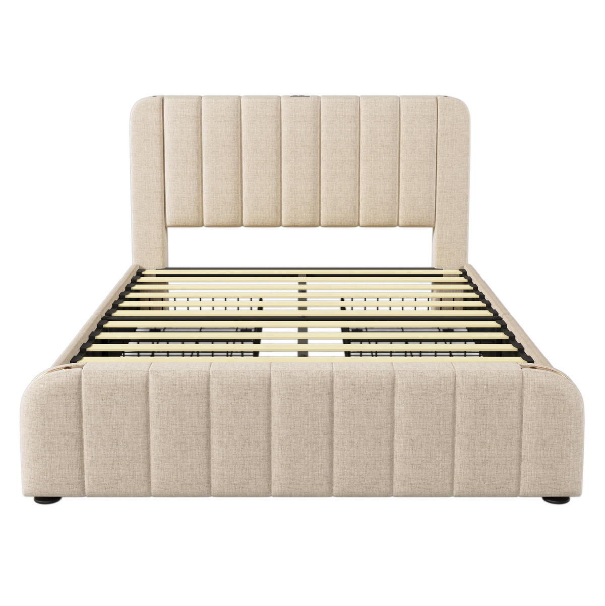 POLSTERBETT 160/200 cm Beige mit USB- und Type-C-Anschlüssen und 4 Schubladen - Beige, Textil (160/200cm) - OKWISH