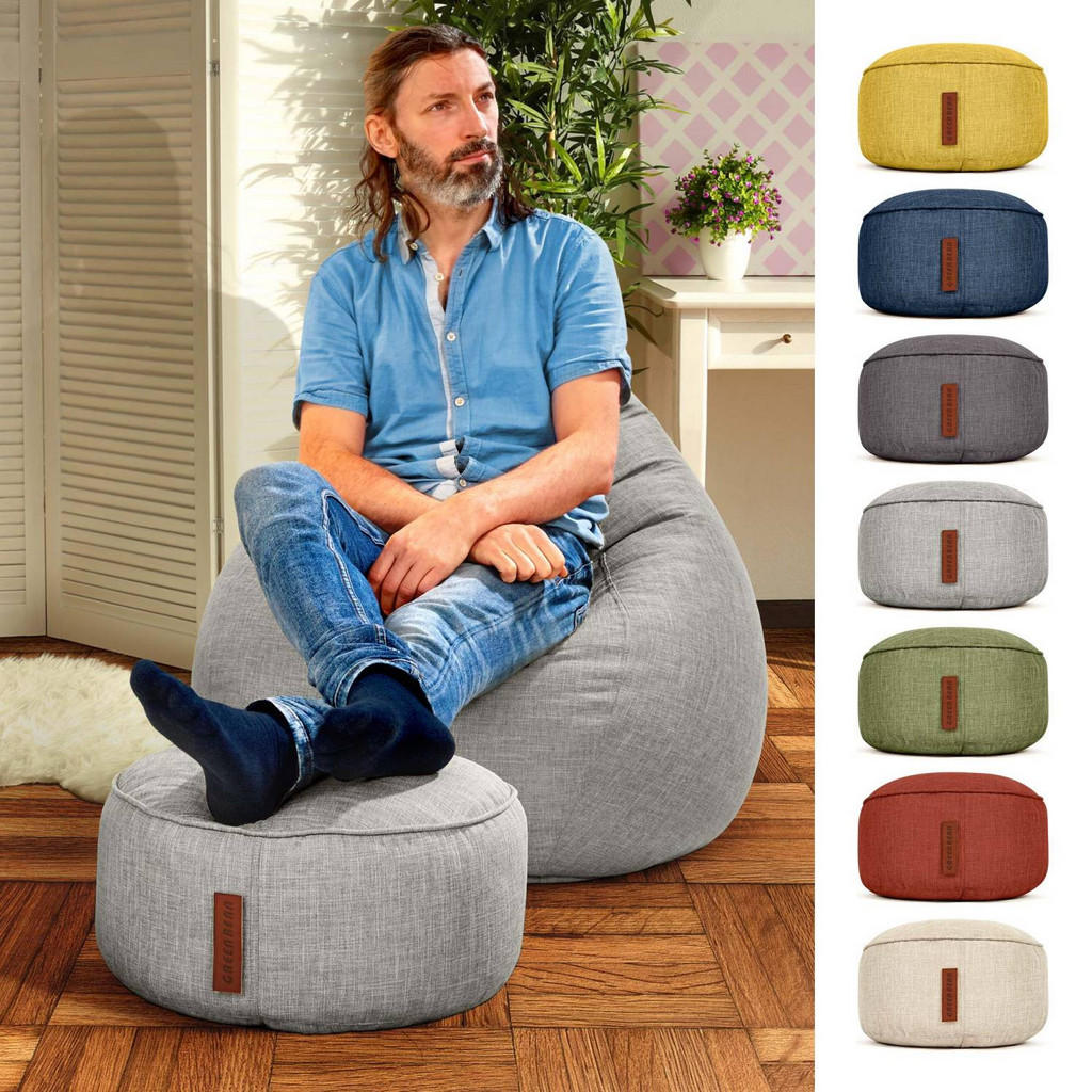 Thumbnail - Green Bean Sitzsack-Hocker, Grau, Textil, Füllung: Styroporkugeln, Rund, 45x25x45 cm, Hergestellt in Deutschland, Wohnzi...