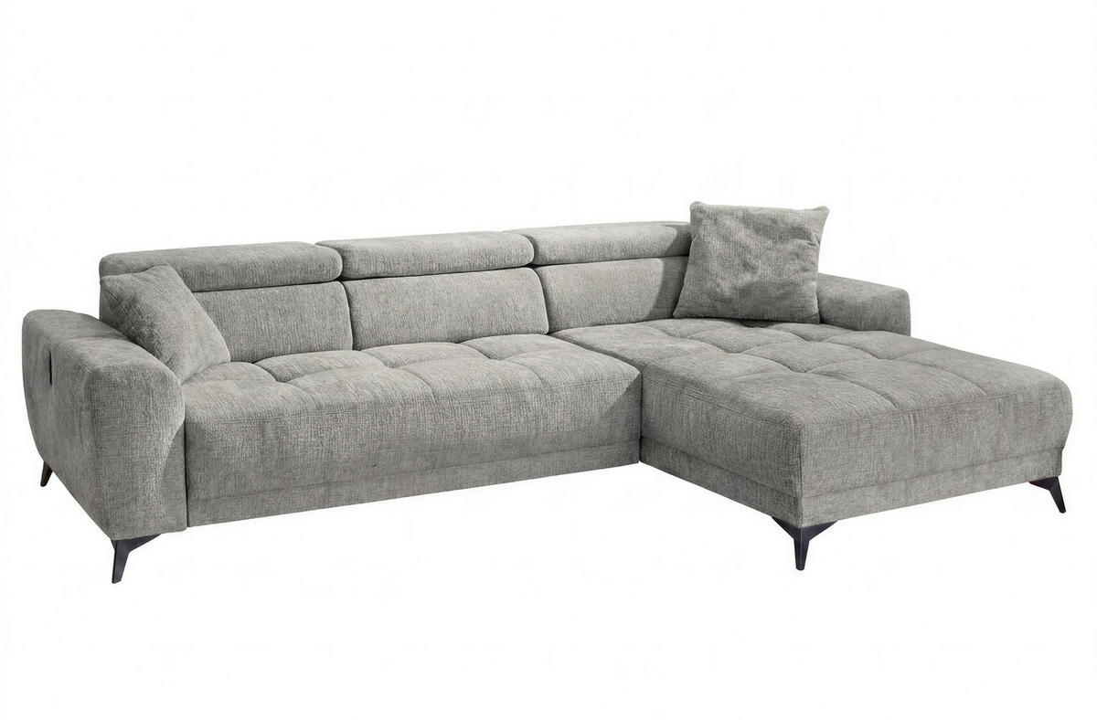 ROHOVÁ POHODA s elektrickým nastavením hloubky sedáku, nastavitelnými opěrkami hlavy, 299 × 200 × 107 cm (Š×H×V), světle šedá ženilka / 15420 - černá/světle šedá, kov/kompozitní dřevo (299/200cm) - luma-home