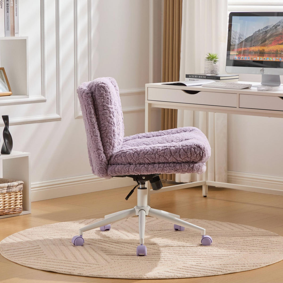 BÜROSTUHL höhenverstellbar 67,1 cm Kunstfell Purple - Lila, Kunststoff (67/94/63cm) - Meubliv