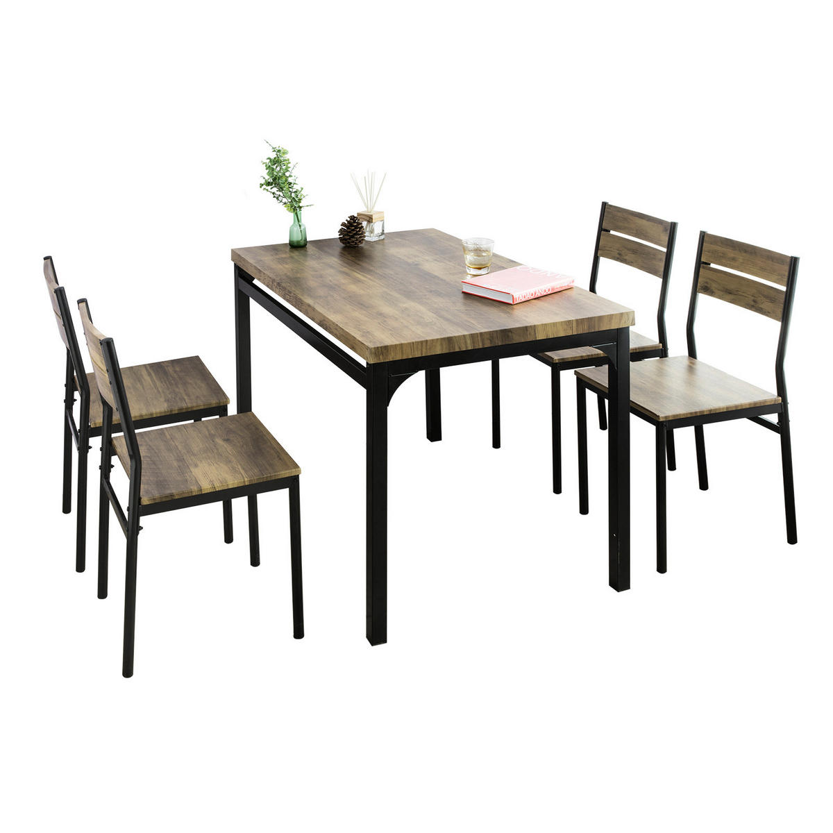 ESSTISCH + 4 x STÜHLE - Naturfarben, Holzwerkstoff/Metall (110/76/70cm) - SoBuy