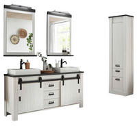 BADMÖBEL-SET weiß Pinie, anthrazit Landhaus, Doppelwaschtisch mit Waschbecken und LED - Anthrazit/Weiß, Holzwerkstoff/Metall (235/210/43cm) - Furn.Design