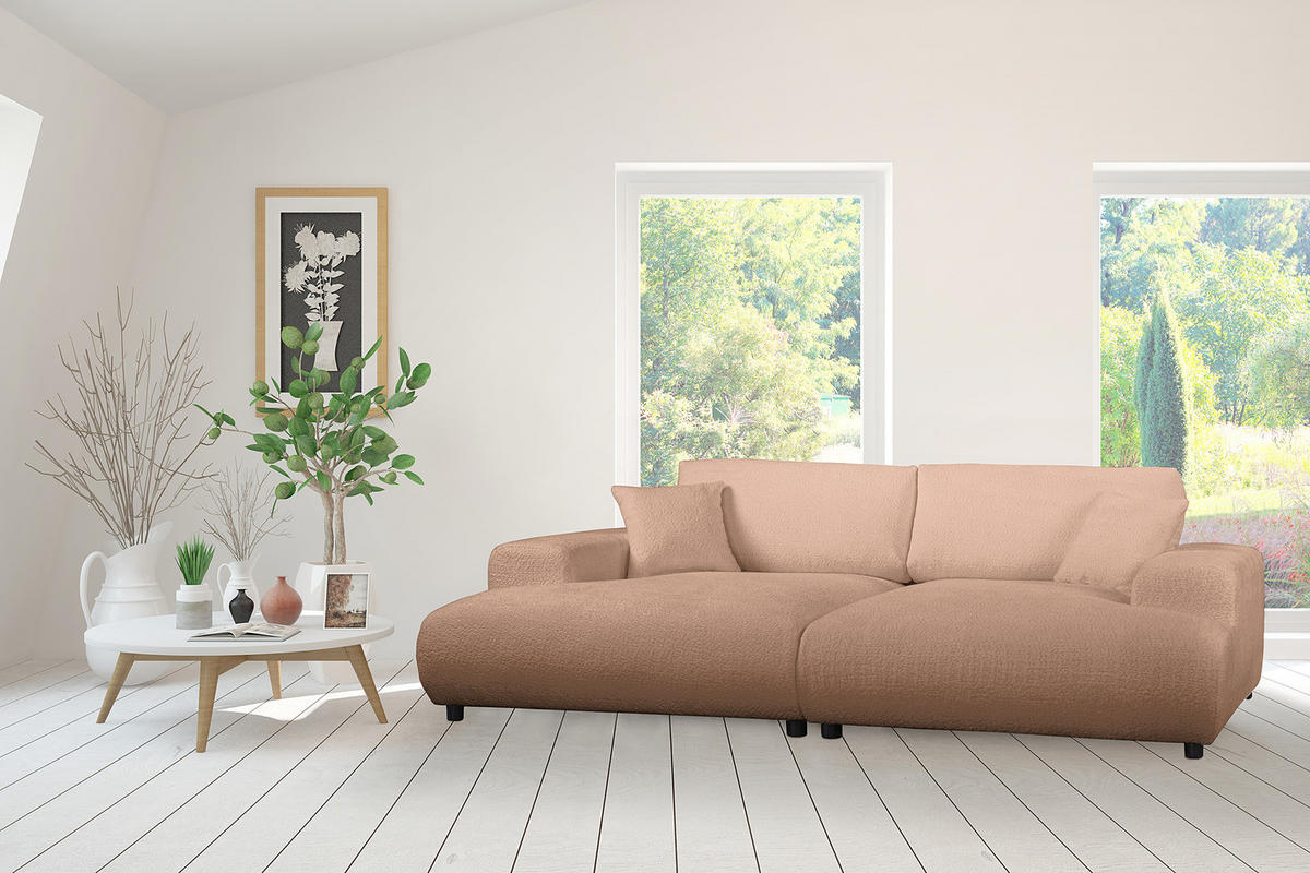 BIGSOFA - Hellbraun/Schwarz, Kunststoff/Textil (237/79/144cm) - home24