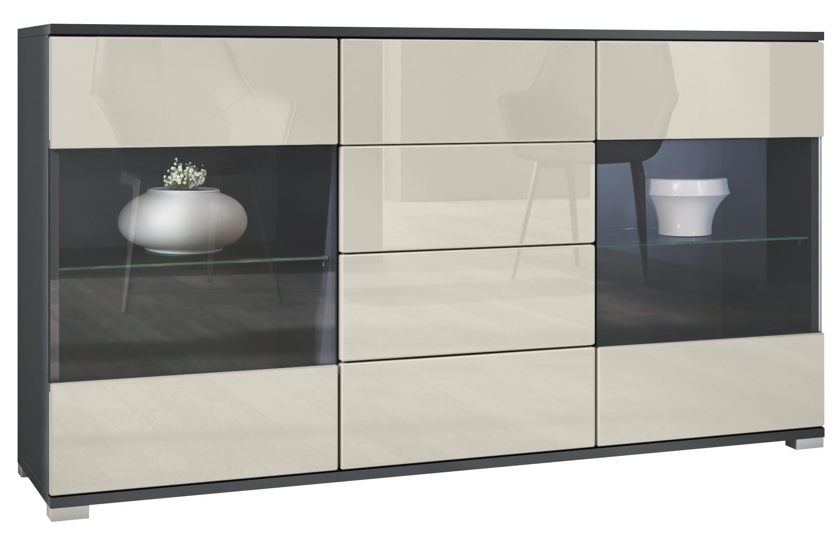 SIDEBOARD Bari Creme Hochglanz - Creme, Holzwerkstoff (138.5/75.5/35cm) - Vladon