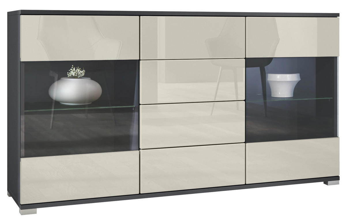 SIDEBOARD Bari Creme Hochglanz - Creme, Holzwerkstoff (138.5/75.5/35cm) - Vladon