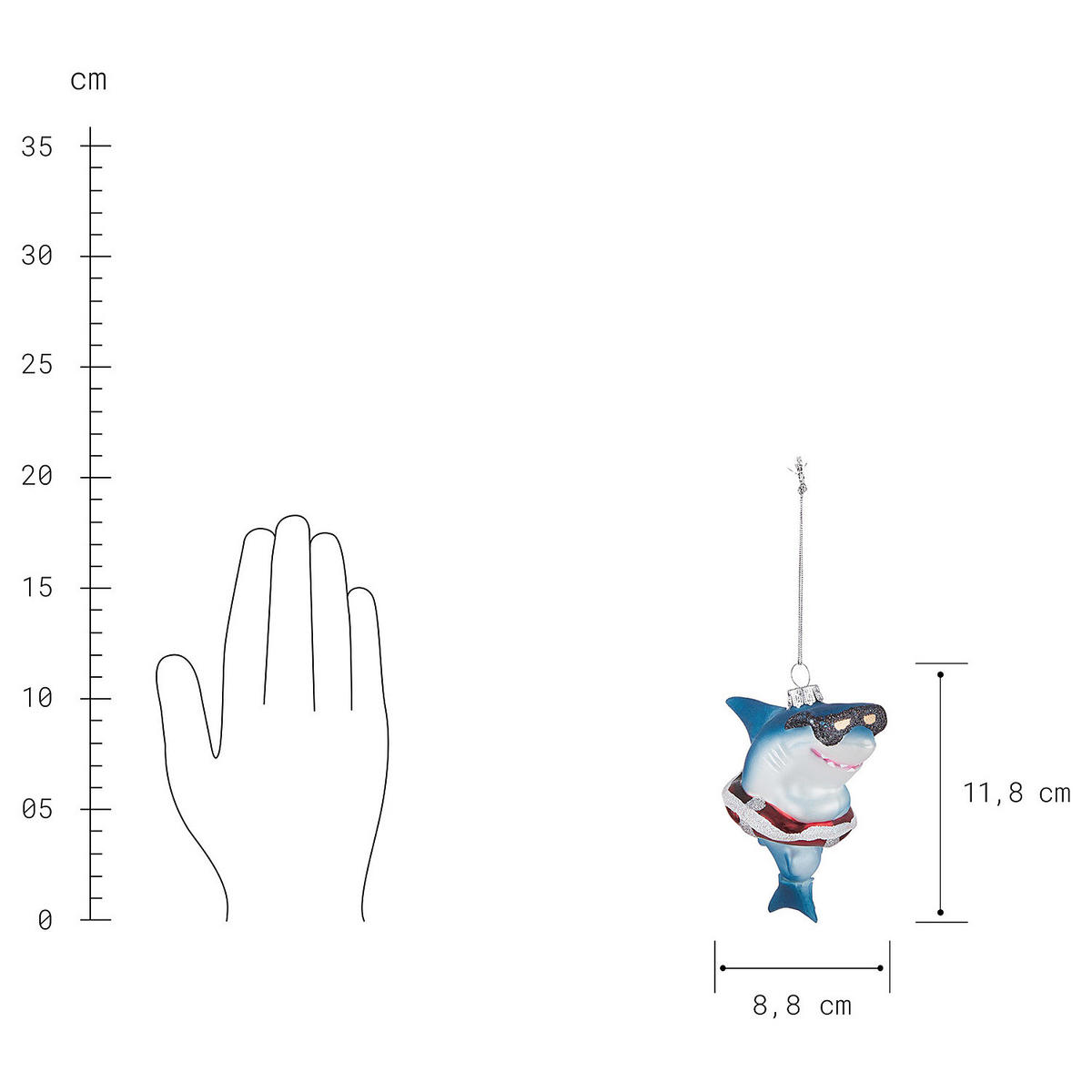 BAUMANHÄNGER Hang On Hai - Blau, Glas (6/12/9cm) - Butlers