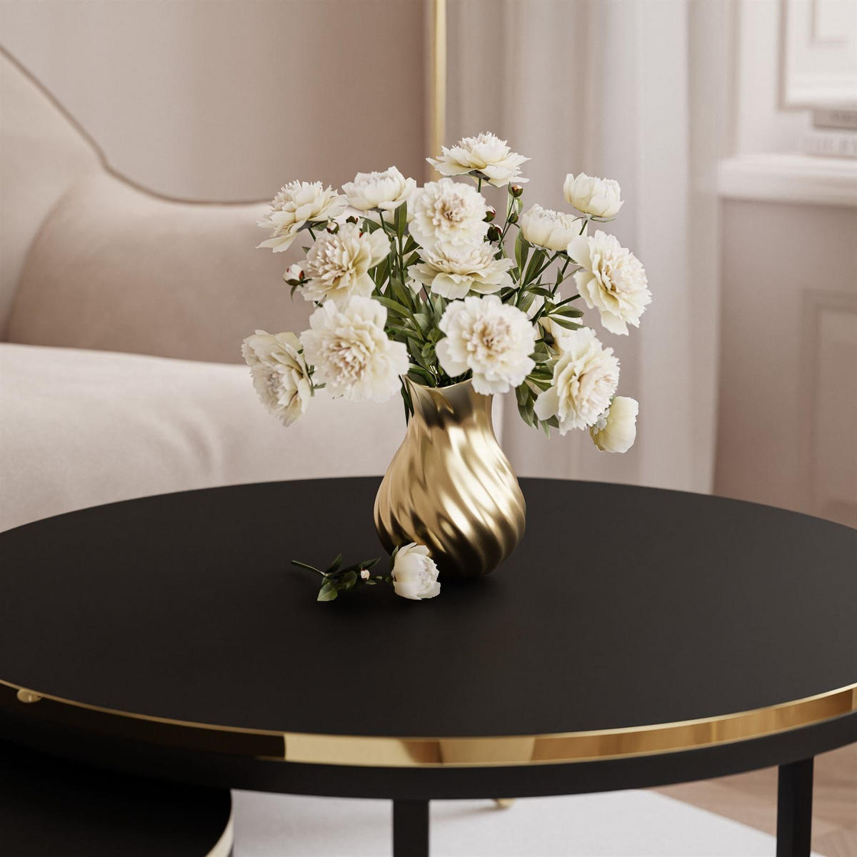 COUCHTISCH SOLEIL 2in1, rund, Mattschwarz - Schwarz, Holzwerkstoff (70/70/48cm) - Lookway