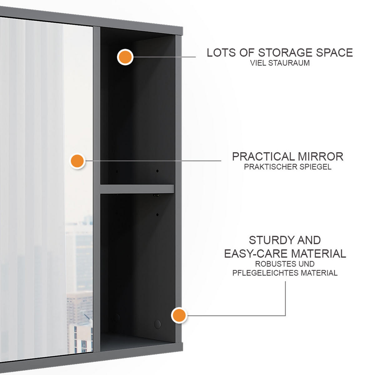 KOUPELNOVÁ SKŘÍŇKA SE ZRCADLEM Leano Antracit - antracitová/barva dubu, kompozitní dřevo (80/60/20cm) - Vicco