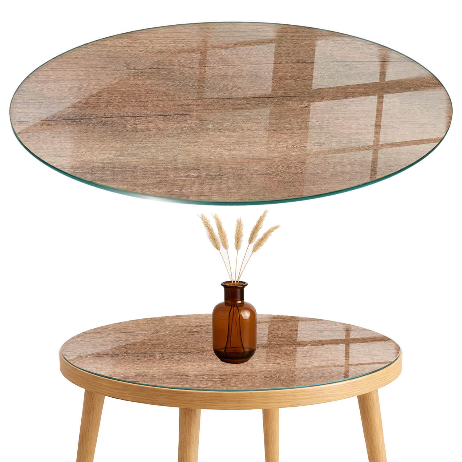 TISCHPLATTE fi90 cm Natürliche Holzmaserung - Braun, Glas (0.4/90/90cm) - TULUP