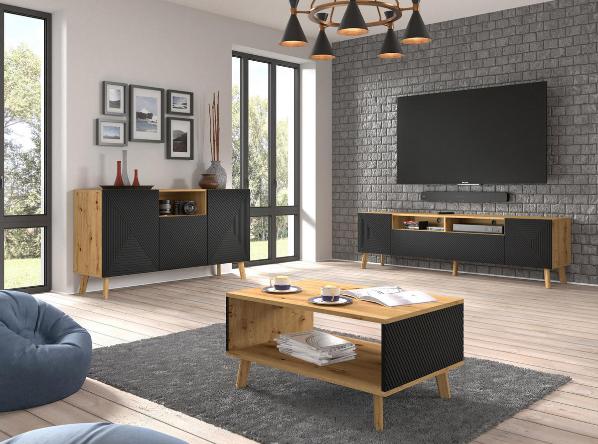 COUCHTISCH Artisan Eiche, Schwarz 90/45/60 - Schwarz, Holzwerkstoff (60/90/45cm) - RAUMHIRSCH FURNITURE