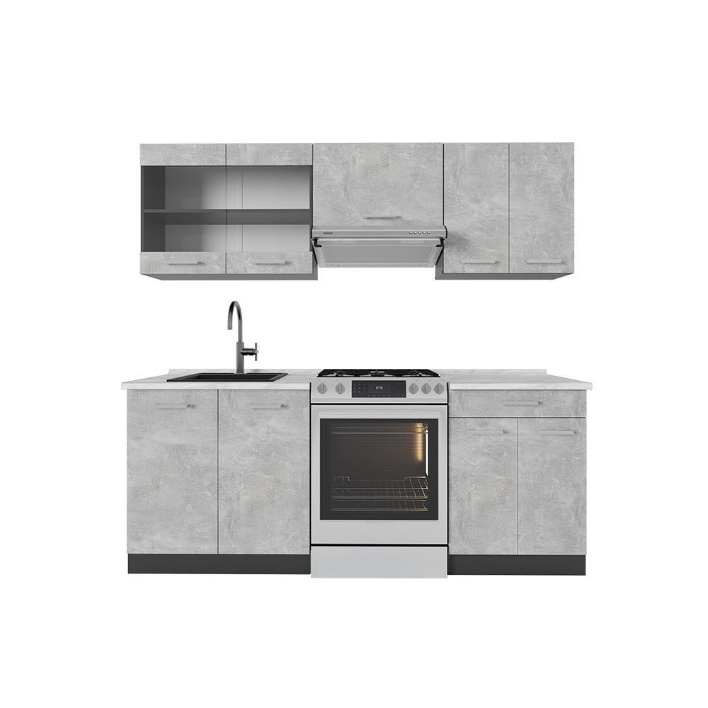 KÜCHENZEILE R-Line Beton/Anthrazit 200 cm , AP Marmor - Anthrazit/Grau, Holzwerkstoff (200/81.6/60cm) - Vicco