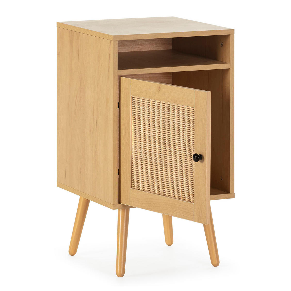 NACHTTISCH Bella 1 Tür in Eichenfarbe, natürliches Rattan - Eichefarben, Holz/Holzwerkstoff (40/70/39cm) - VS Venta-stock