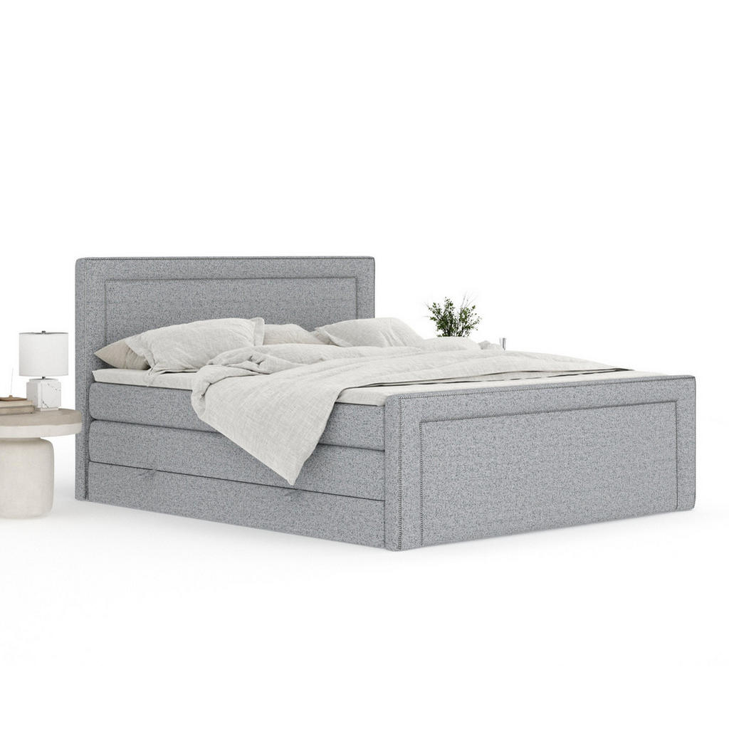 Thumbnail - Maison de Reve Boxspringbett, Grau, Textil, Buche, Kiefer, H3 + H4, 7-Zonen, Höhe ca. 40 cm, 200x200 cm, Handmade in Eur...