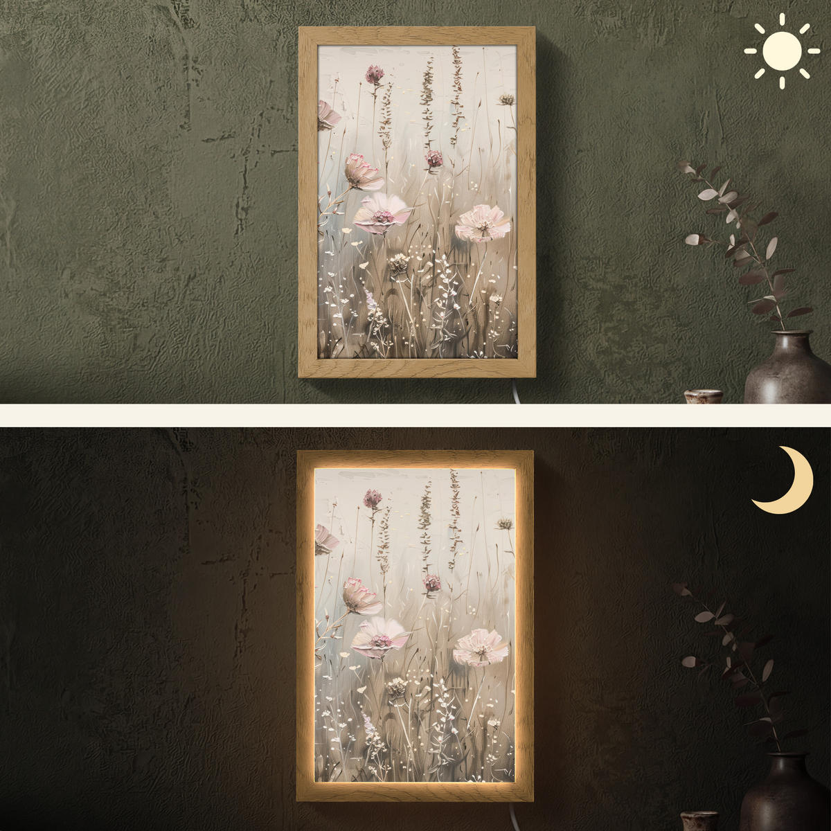 NÁSTĚNNÁ LAMPA Květiny - růžová - moderní - béžová 20x30 cm - starorůžová, kompozitní dřevo (20/30/8cm) - OnlyWow