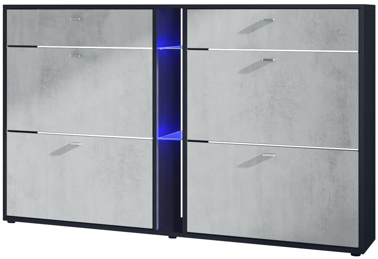 SCHUHSCHRANK Today Fronten in Beton Oxid Optik - Hellgrau, Holzwerkstoff (155.5/95/28cm) - Vladon