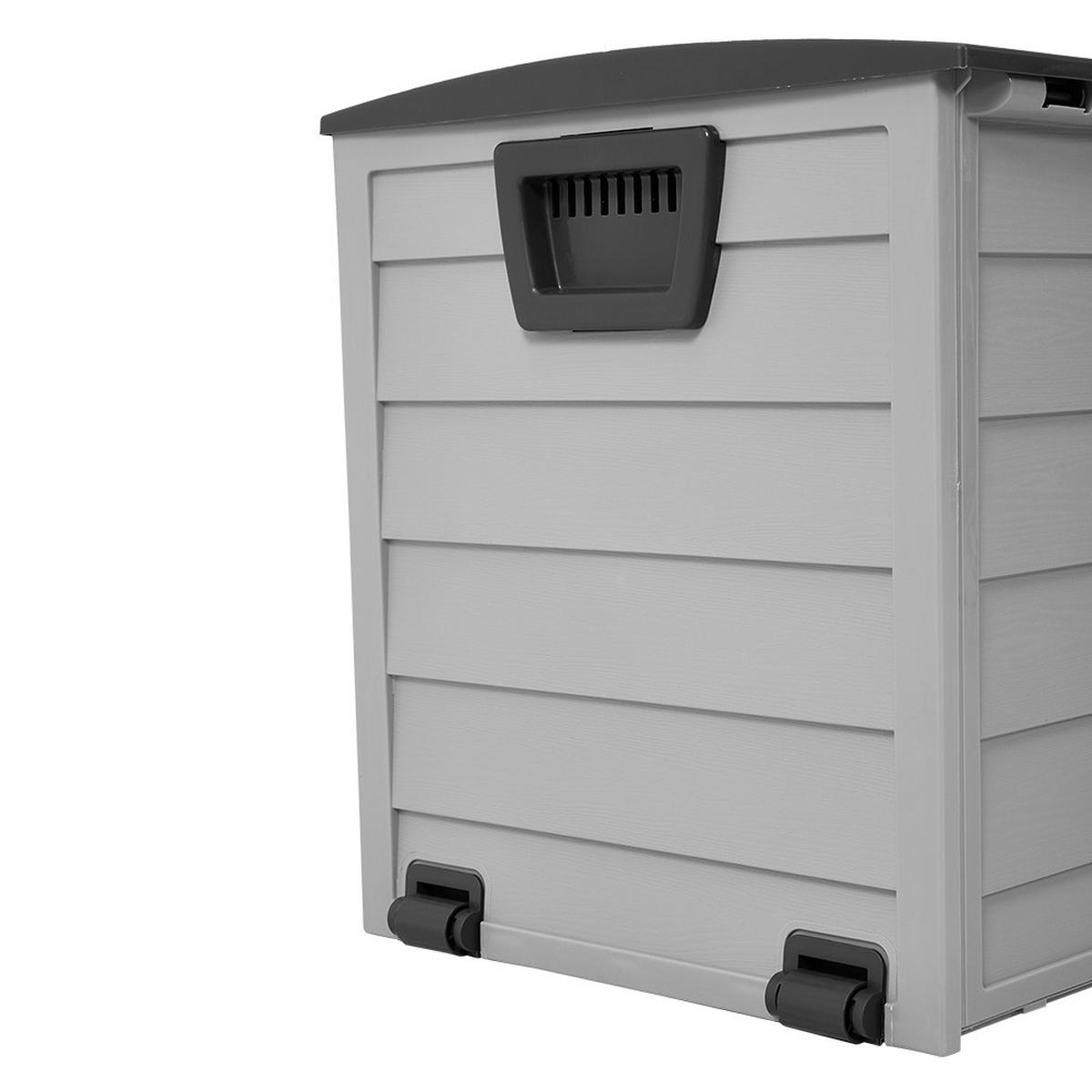 GARTENBOX 290L aus PP Kunststoff in Dunkelgrau + Hellgrau mit Rollen, Modell Robuste Konstruktio 112 cm B x 49 cm T x 54 cm H - Grau, Kunststoff (112/54/49cm) - Livingandhome