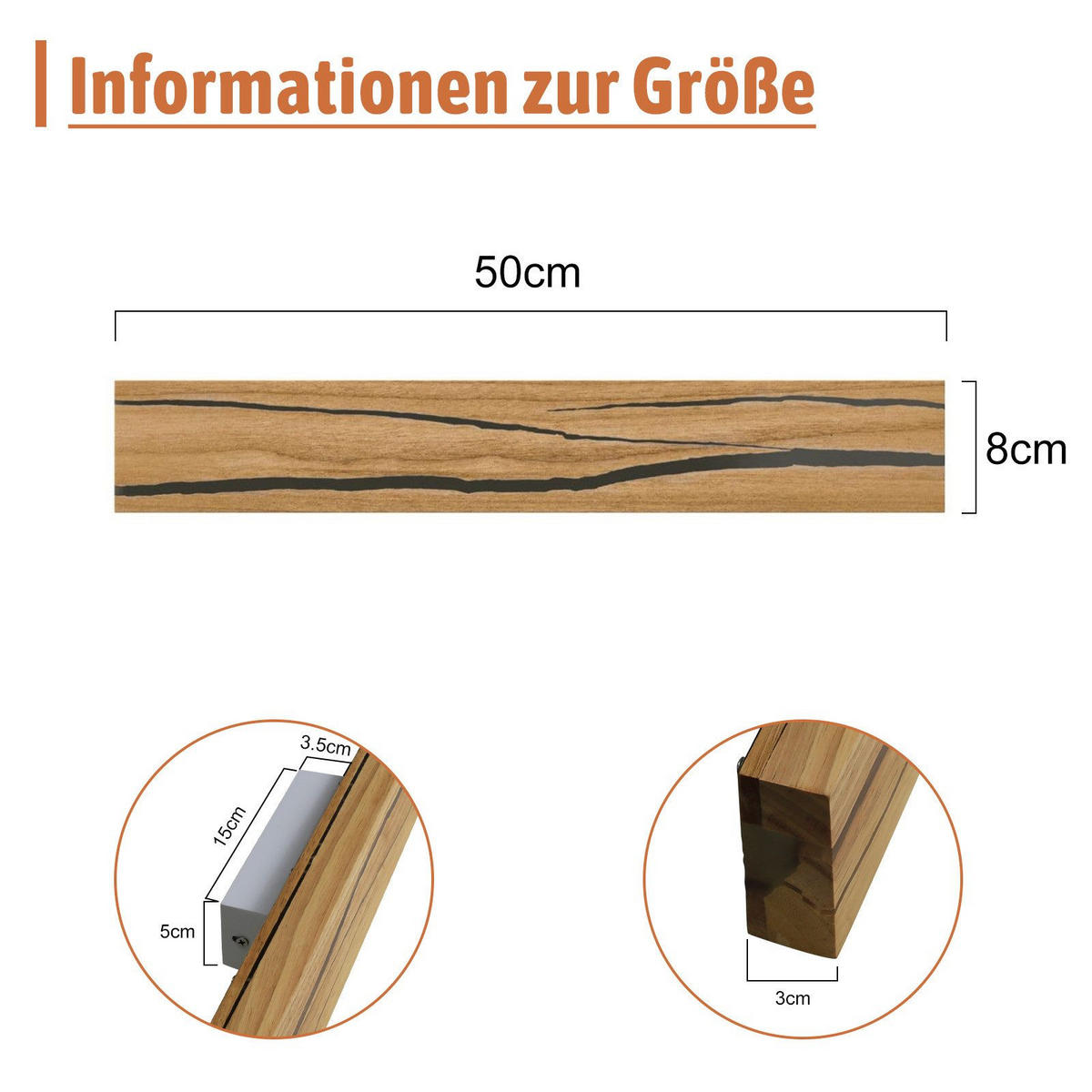 LED WANDLEUCHTE Olenly 50/8/3 cm - Braun, Holz/Metall (8/3/50cm) - ZMH