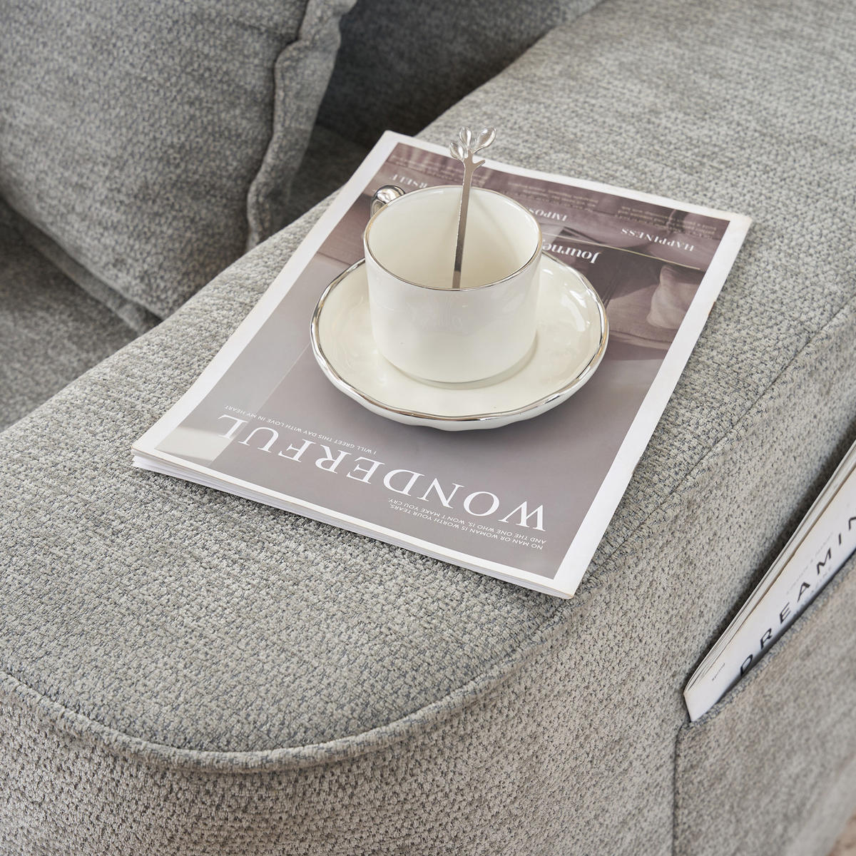 2-SITZER Sofa aus Chenille in Grau mit Seitentaschen - Grau, Textil (95/65/150cm) - Modfu