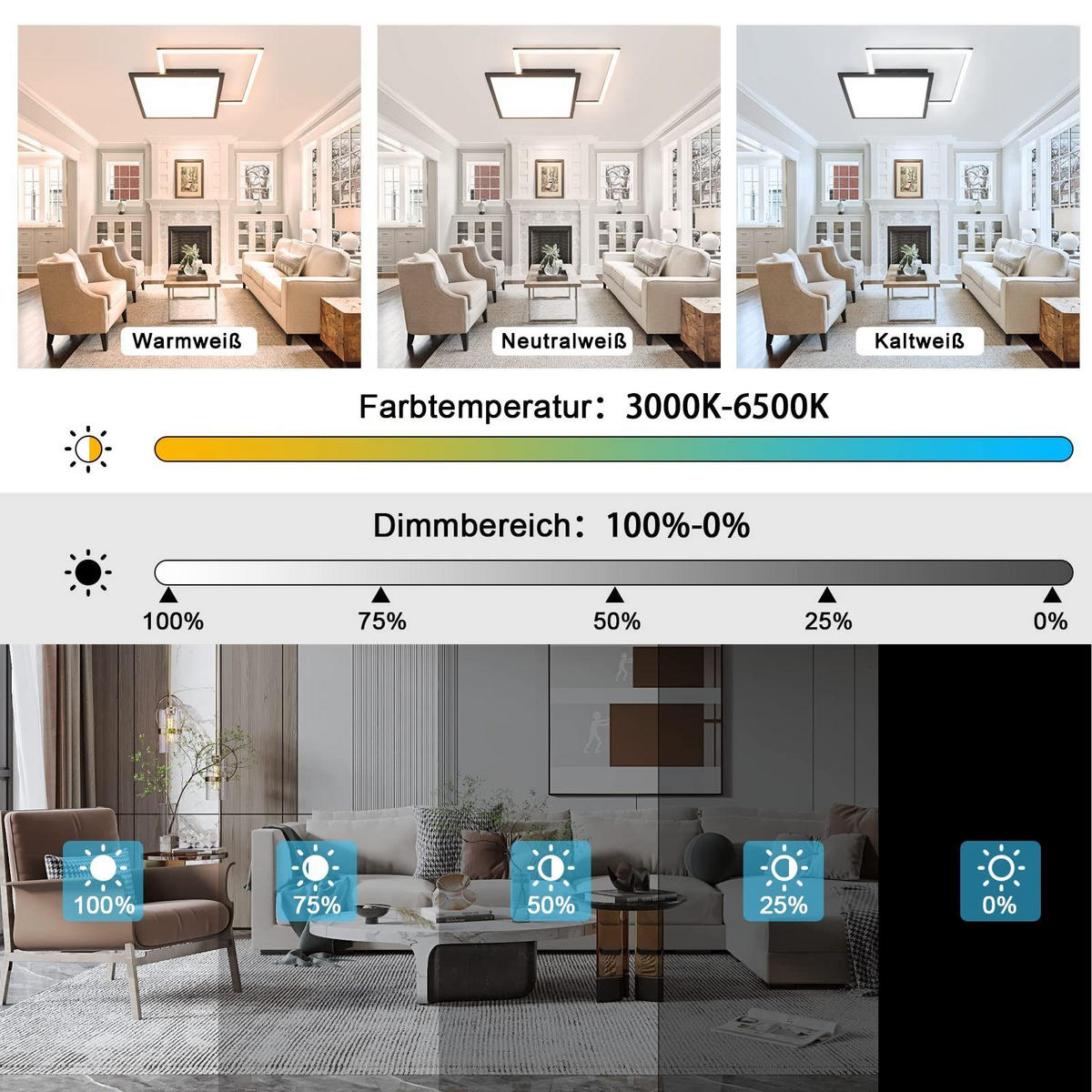 LED-DECKENLEUCHTE Zelmar 53/53/4.5 cm - Schwarz, Kunststoff (53/53/4.5cm) - ZMH