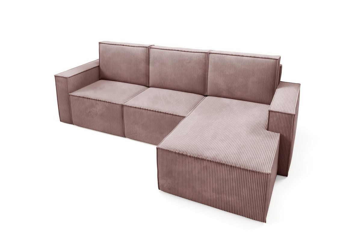 ECKSOFA Orto Rosa, Dreisitzer Kordecksofa rechte seite - Rosa, Holzwerkstoff/Textil (180/142cm) - Bettso