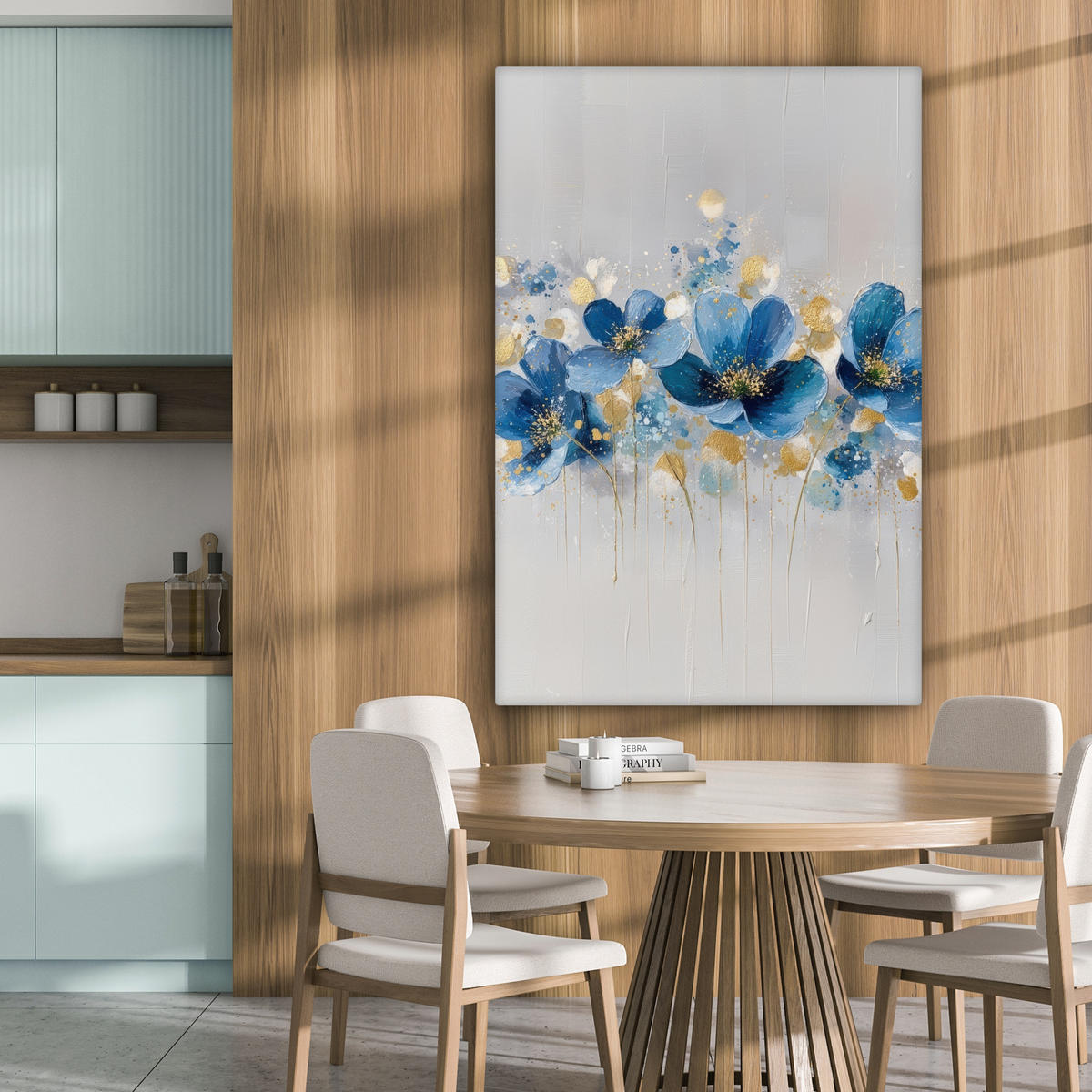 LEINWANDBILD Blumen - Blau - Abstrakt Deko XXL 80x120 cm - Hellgrau, Textil (80/120cm) - MuchoWow