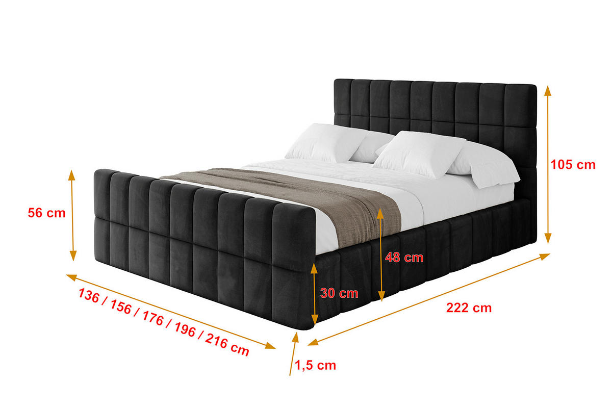 POLSTERBETT mit Bettkasten, Fußteil und Lattenrost, Boxbett ohne Matratze - AMEA-Z 160x200 Schwarz - Schwarz, Holzwerkstoff/Textil (160/200cm) - ALTDECOR