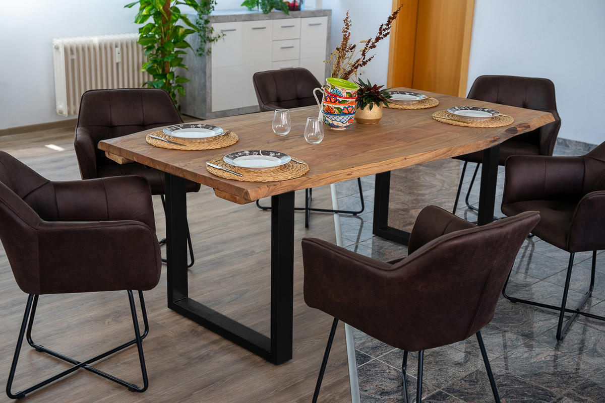 ESSTISCH BARCELONA - Beige/Schwarz, Holz/Metall (90/180/77cm) - SAM