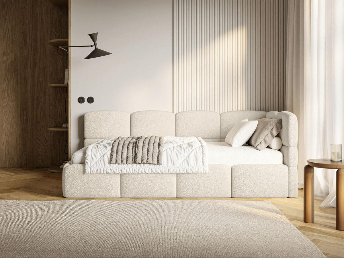 JUGENDBETT Cloudy rechts mit Rausfallschutz Bouclé Hellbeige - Ecru, Kunststoff/Textil (90/200cm) - Selsey