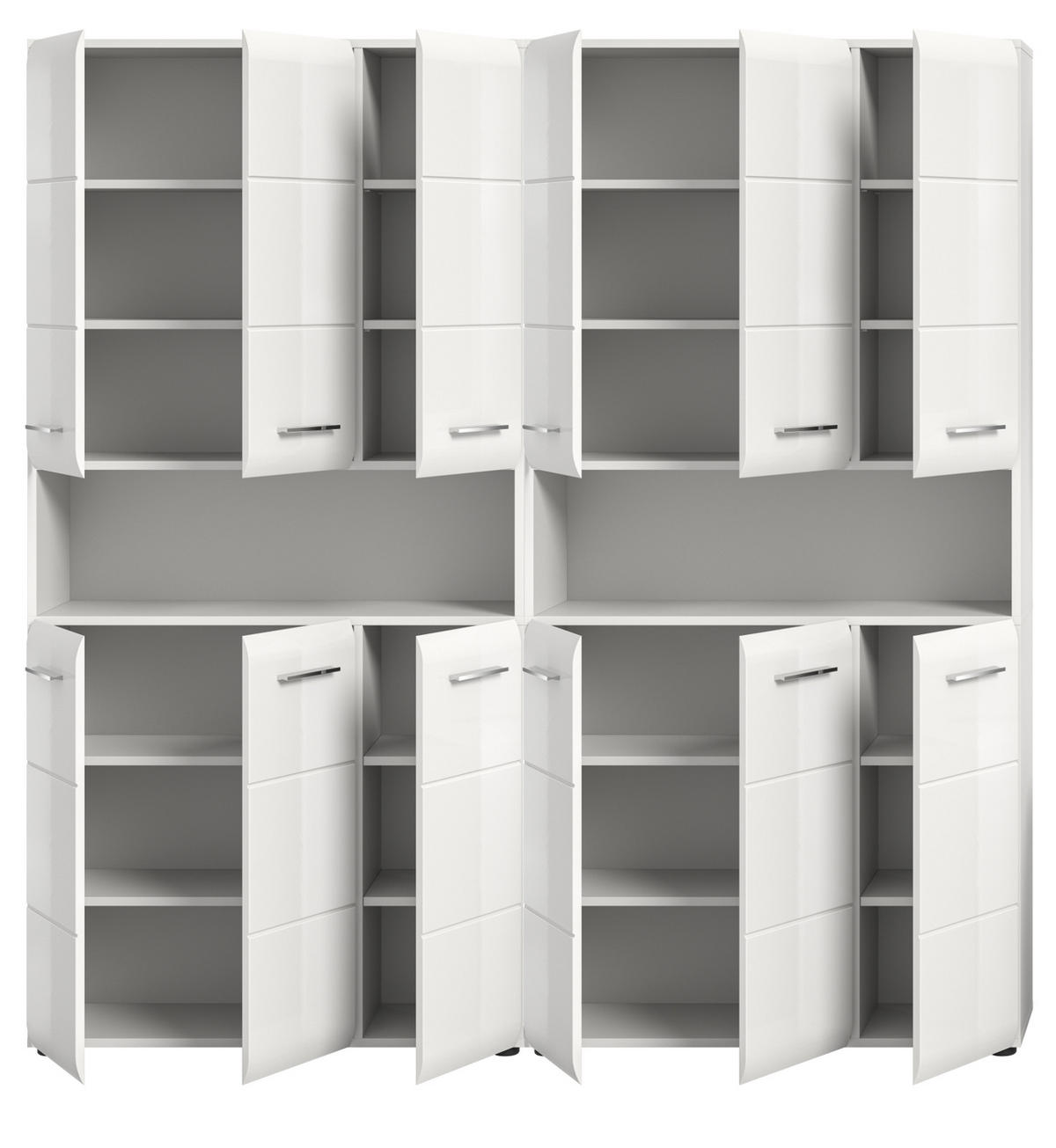 HOCHSCHRANK weiß Hochglanz 180 cm, Badezimmer Schrank mit viel Stauraum - Weiß Hochglanz/Silberfarben, Holzwerkstoff/Kunststoff (180/185/30cm) - Inn.Furn