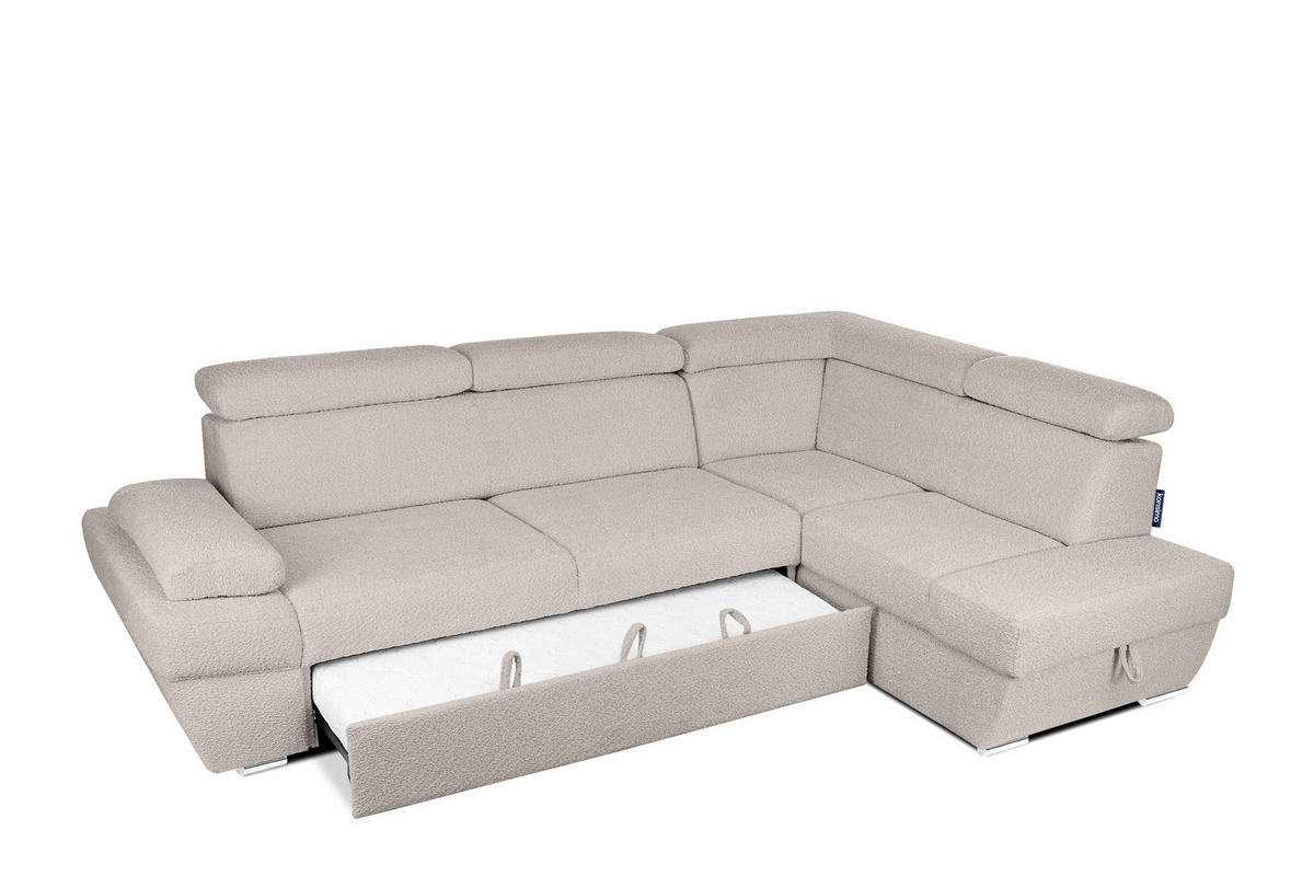 SCHLAFECKSOFA RATLO rechts 4/5-Sitzer mit Bettkasten, Ecru - Ecru/Silberfarben, Textil (270/190cm) - KONSIMO®