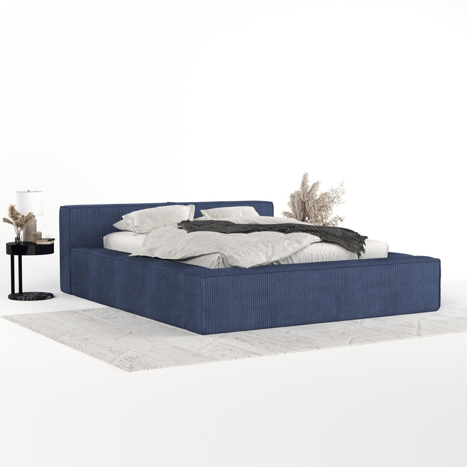 POLSTERBETT Casto mit Stauraum 180/200 cm Marineblau im Poso Stoff - Schwarz/Naturfarben, Holz/Holzwerkstoff (180/200cm) - AltaBeds