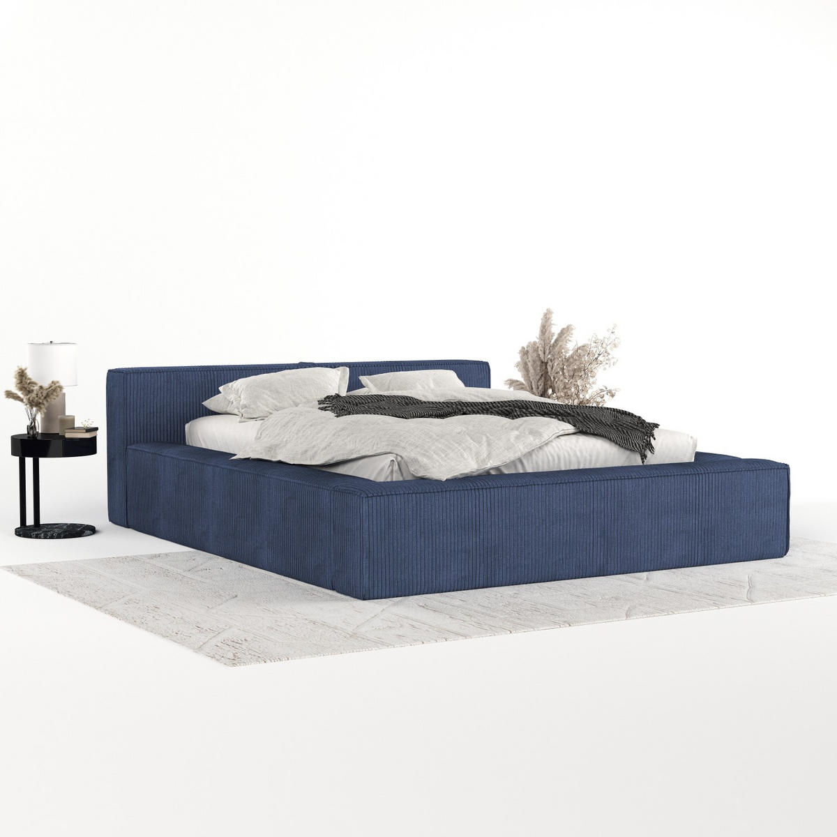 POLSTERBETT Casto mit Stauraum 140/200 cm Marineblau im Poso Stoff - Schwarz/Naturfarben, Holz/Holzwerkstoff (140/200cm) - AltaBeds