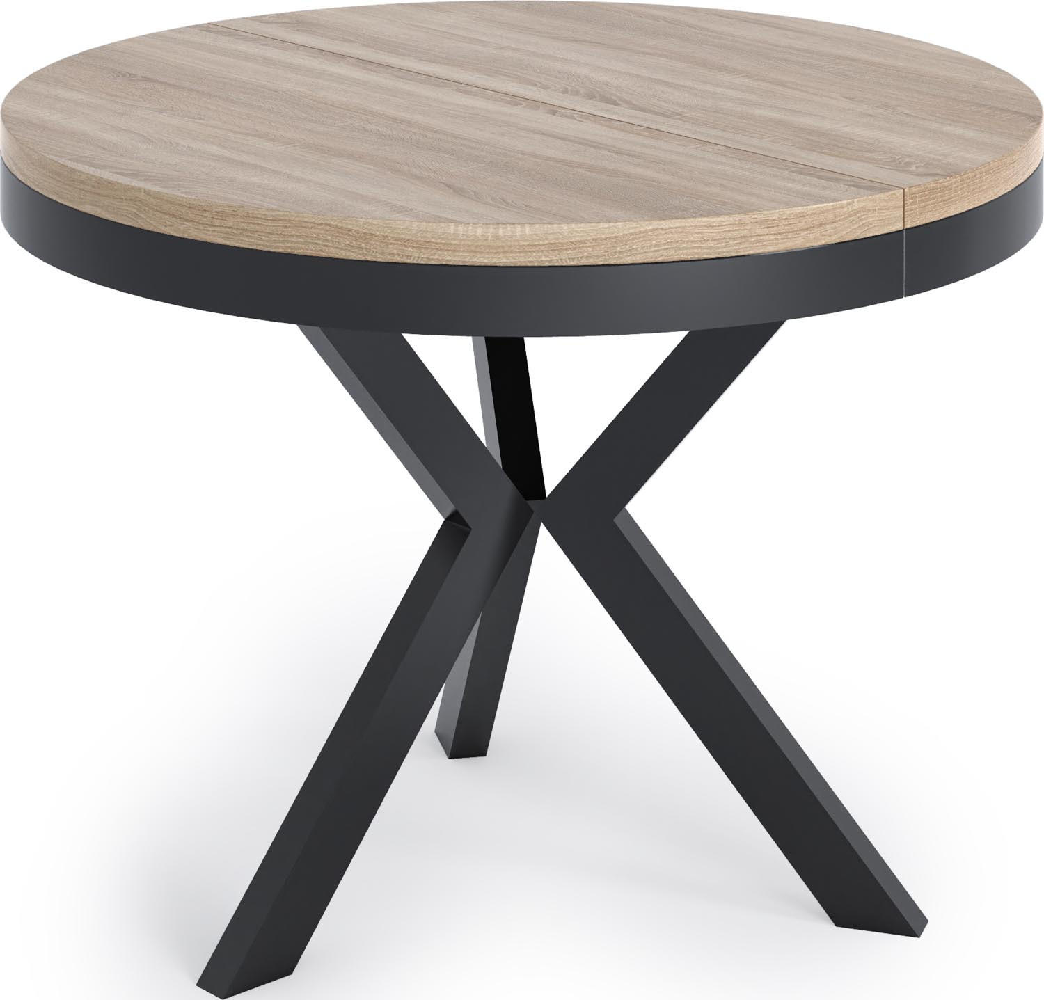 ESSTISCH Velma runder ausziehbarer, Sonoma Eiche 100-140/100/76 cm - Schwarz/Sonoma Eiche, Holzwerkstoff/Metall (100/100/76cm) - WFL GROUP
