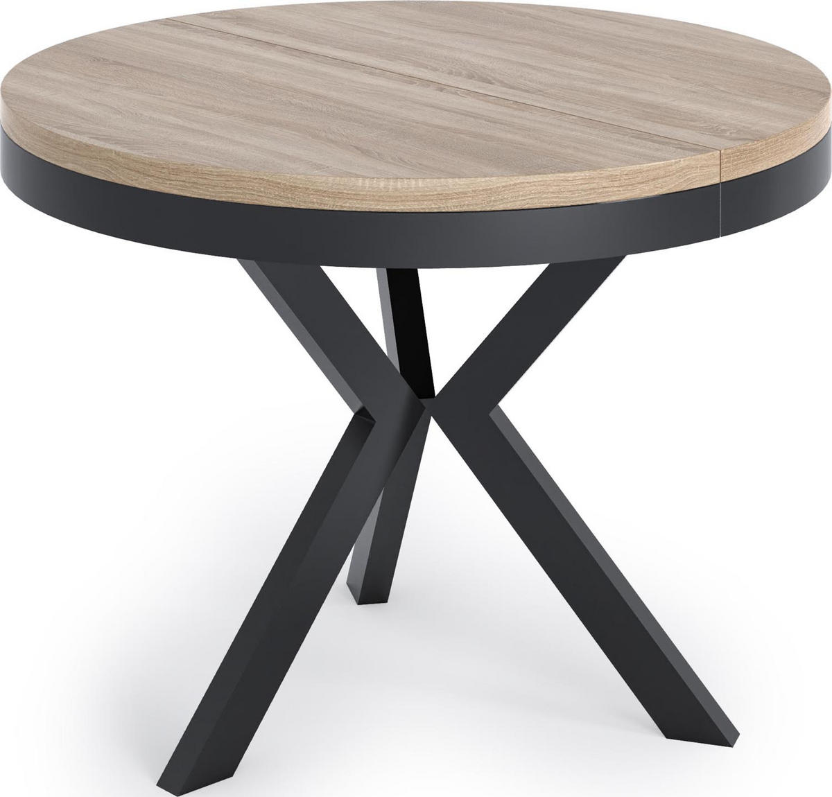 ESSTISCH Velma runder ausziehbarer, Sonoma Eiche 100-140/100/76 cm - Schwarz/Sonoma Eiche, Holzwerkstoff/Metall (100/100/76cm) - WFL GROUP
