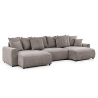 WOHNLANDSCHAFT Calma mit Schlaffunktion und Bettkasten im Bumpy-Design aus weichem Taupe Chenille-Stoff - Taupe/Schwarz, Holz/Kunststoff (336/88/140cm) - S-Style Möbel