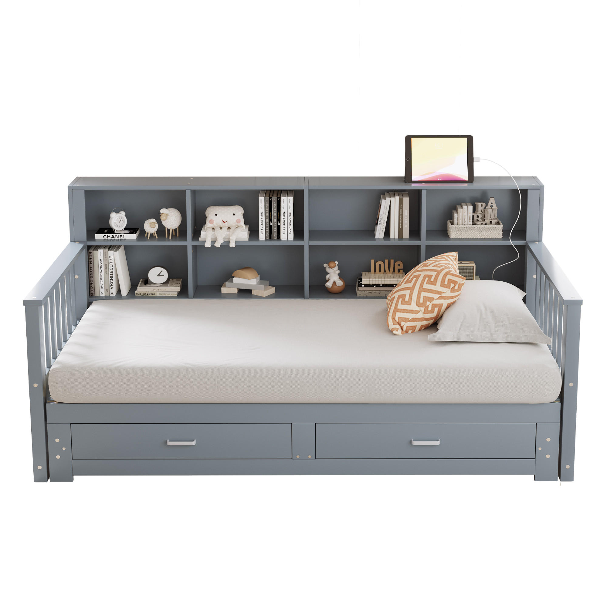 SCHLAFSOFA ausziehbar 90/180x190 cm Grau mit 2 Schubladen - Grau, Holz (90/200cm) - Meubliv