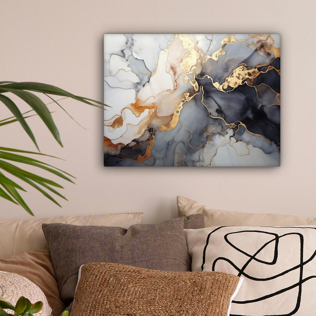 LEINWANDBILD Marmor - Schwarz - Gold - Weiß 40x30 cm - Dunkelgrau, Textil (40/30cm) - MuchoWow