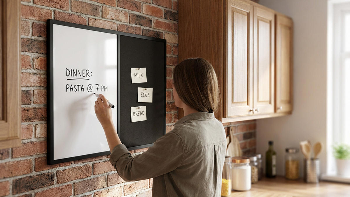 KOMBITAFEL 2 in 1 Whiteboard und Kork 90x60 mit schwarz lackietem Holzrahmen - Schwarz/Weiß, Holz (90/60/1.5cm) - ALLboards